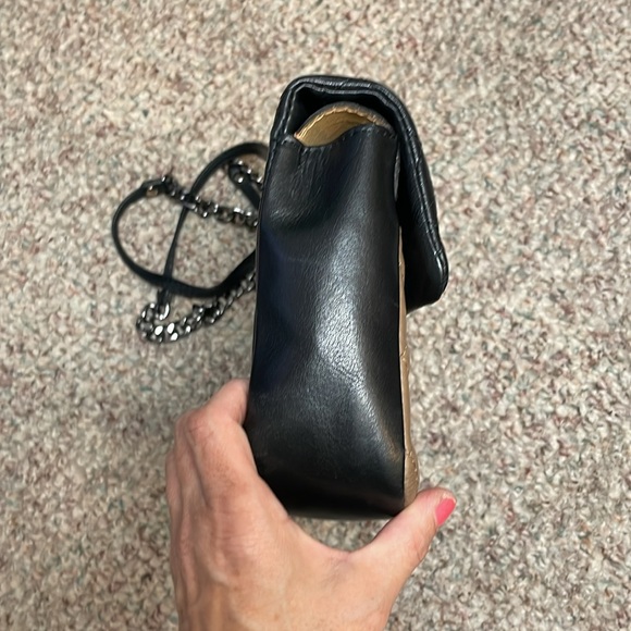 Black/ brown leather quilted purse with adjustable chain strap - Picture 6 of 14